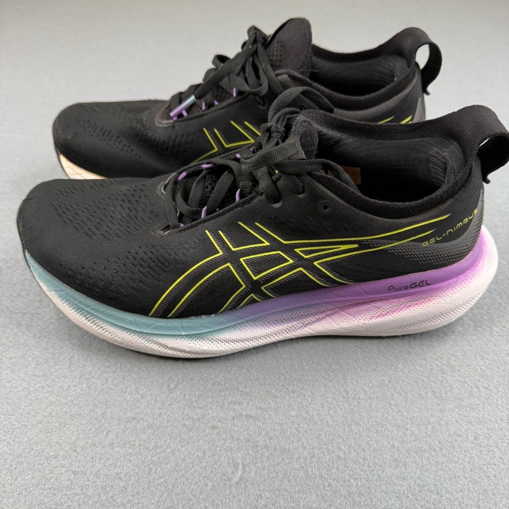ASICS Gel-Nimbus 25 Running Shoes Womens 9.5 Black Lime Purple 1012B356